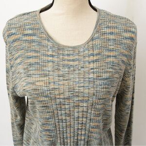 Tweed mix lightweight 3/4 sleeve sweater mix of green & tan Norton McNaughton L